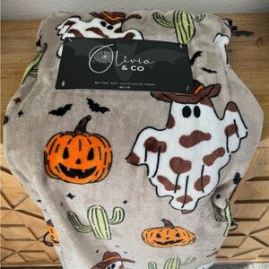 Halloween Ghost Cowboy with Cactus and  Pumpkin’s Blanket